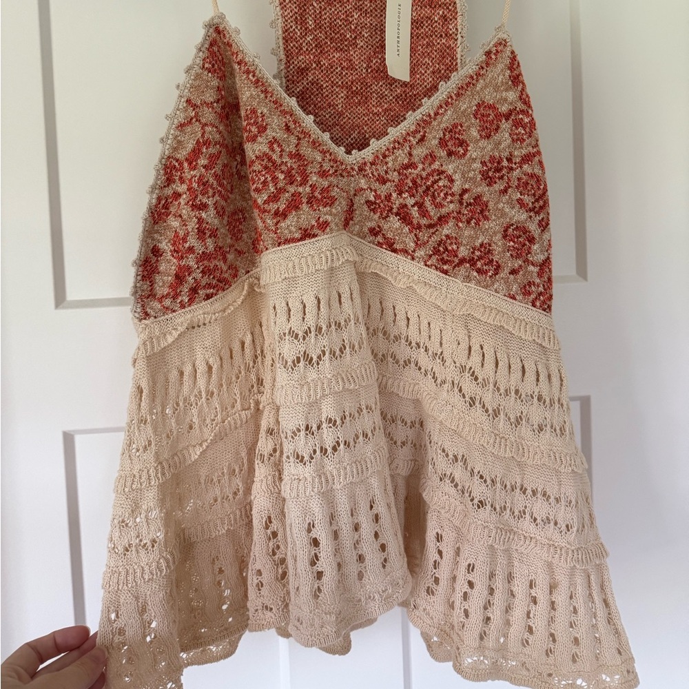 Anthropologie Red and Cream Crochet Tank Top
